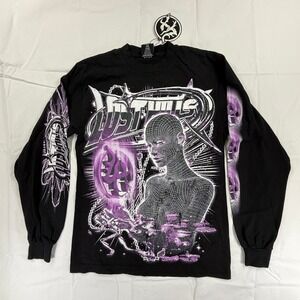 Lost Hills Mens Long Sleeve Graphic Tee Black Purple Cyber Y2K Made in USA Small